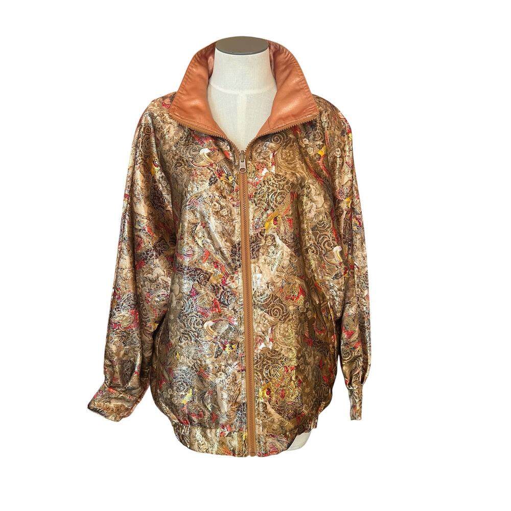 Rafael Vintage Bronze Reversible Floral Paisley Maximalist Bomber Jacket Sz S